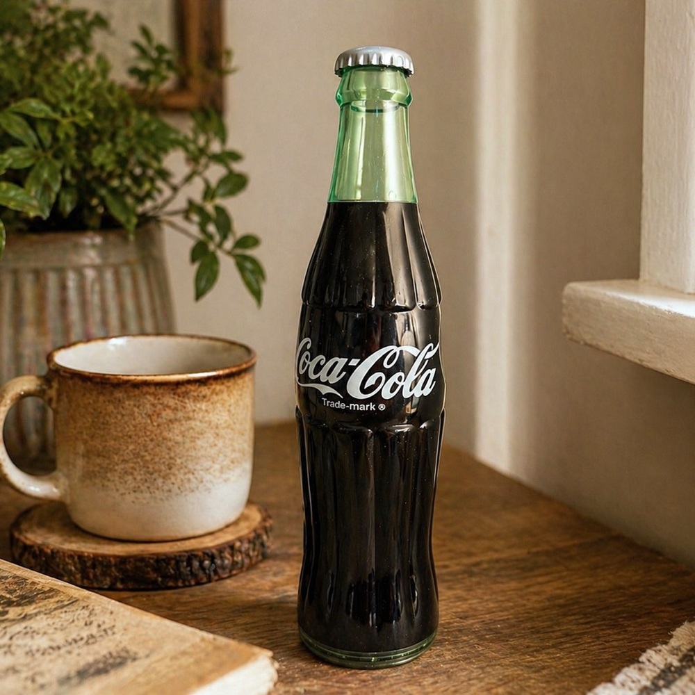 Coca Cola Vintage Green Glass Bottle with Black Beverage